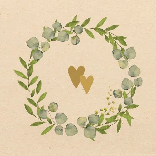 Servietten aus Recycling-Papier Two Hearts Eco Goldene Herzen Kranz 33x33cm 20