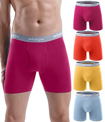 wirarpa Boxershorts Herren Baumwolle Männer Unterhosen Stretch Unterwäsche Men Boxer mit Eingriff ohne Etikett 4er Pack Mehrfarbig Größe M