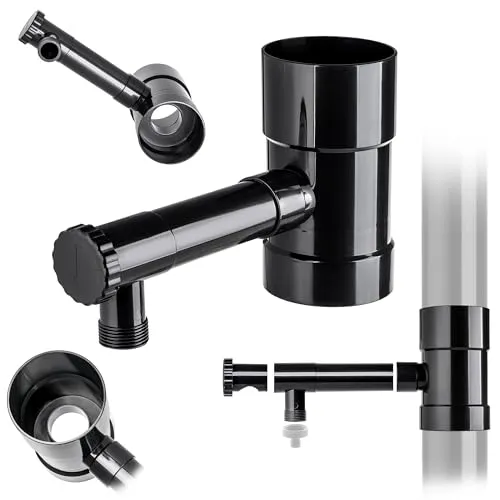 KADAX Regensammler 90mm, Regenwassersammler für Fallrohr, Regendieb mit integrierten Ventil, Wassersammler aus hochwertigem Kunststoff, Wasserdieb (Schwarz)