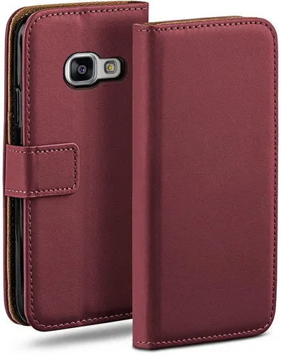moex Handyhülle für Samsung Galaxy A5 (2016) Hülle Klappbar Book Case Weinrot 5,2 Zoll, Klapphülle Kartenfach Flip Cover Handytasche Leder Optik Schutzhülle
