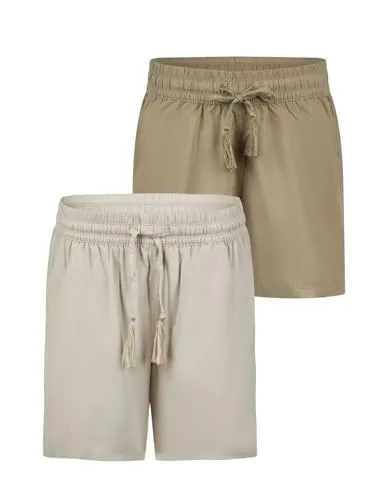DENIMFY Kurze Hose Damen Sommer leichte Shorts mit Gummizug Regular Fit DFLia 2er Pack Set Weite Bermuda 100% Viskose, Größe:L, Farben:Farbmix 10