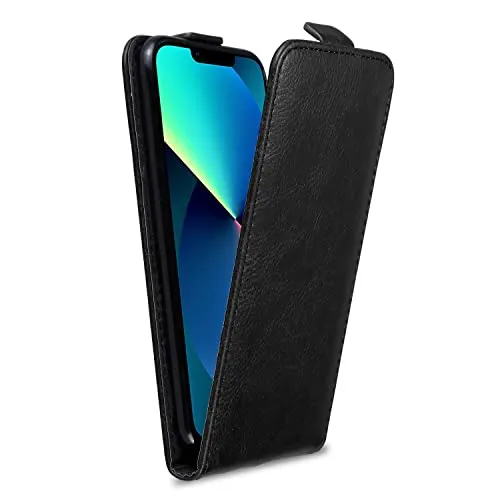 Cadorabo Hülle kompatibel mit Apple iPhone 13 PRO Flip Design aus Premium Kunst Leder Flip Klappbare Stoßfeste Magnetische Cover Hülle für iPhone 13 PRO Tasche in Schwarz
