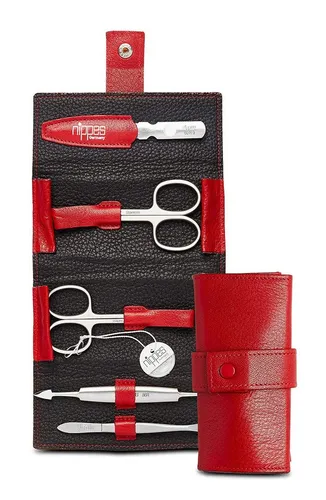 nippes Solingen Maniküre-Etui WILD RED 5-tlg. Set - Nageletuis, hochwertiges 5-teiliges Maniküre-Set mit edlem Rindleder-Etui für perfekte Pflege und höchsten Ansprüchen.