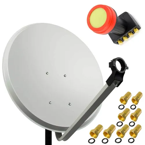 Produktbild PremiumX 60cm Satellitenschüssel Stahl Hellgrau mit Quad LNB