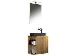 Mid.you Gästebad Hausa BL - Hängendes Badmöbel-Set in Honigeiche - Badmöbel-Set in Honigeiche, 3-teiliges Design mit 1 Fächer, ideal für platzsparende Lösungen im Gäste-WC.