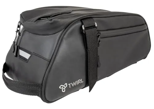TWIRL Fahrradtasche für Gepäckträger, 6 Liter, Reflex, mit integriertem Schultergurt, Gepäckträgertasche, Fahrrad Tasche hinten, schwarz/grau