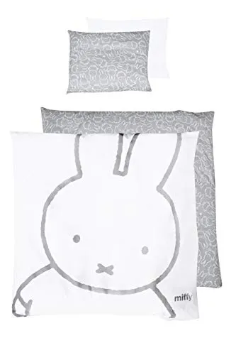 Produktbild roba® Babybettwäsche Wiegenset, 2-teilig, weiß mit Miffy-Motiv
