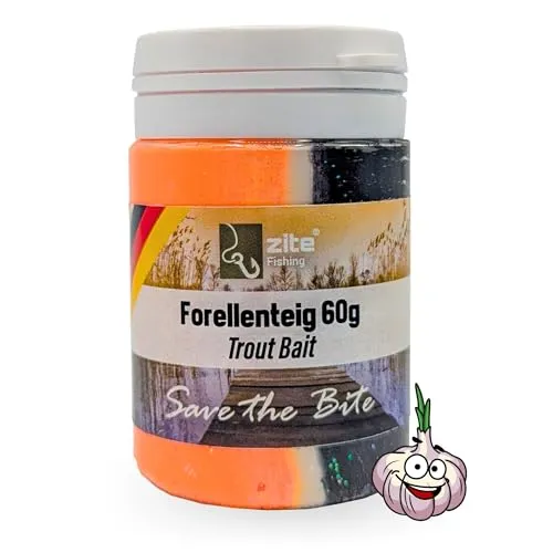 Zite Fishing Forellenteig mit Knoblauch-Aroma 60g – Fängige Forellenpaste Schwimmend als Forellenköder – Trout Bait Teigköder in knalligen Neonfarben mit Glitter, Forellen Teig (Turbo)