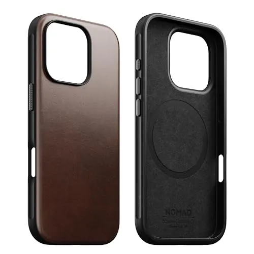 NOMAD Modern Leather Case für iPhone 16 Pro Max - Standard Handyhüllen mit hochwertigem Echtleder und MagSafe-Kompatibilität, bietet robusten Schutz und entwickelt eine individuelle Patina im Laufe der Zeit.