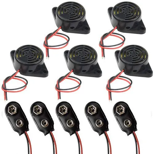 RUNCCI-YUN DC 3-24 V elektronischer Summer Alarm Sounder kontinuierlicher Sound Lntermitent Piepton (5 Stück)+9V Blöcke Stecker Anschluss Kabel