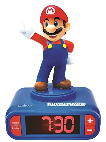 Lexibook Super Mario Nightlight Wecker - Kinderwecker im süßen Super Mario-Design mit beleuchtetem LCD-Display und verschiedenen Wecktönen. Ideal für kleine Fans, die sanft geweckt werden möchten.