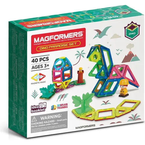MAGFORMERS Dino Paradise Set - Kreatives Konstruktionsspielzeug - Konstruktionsspielzeug Komplette Sets & Packs, fördert die Kreativität und motorischen Fähigkeiten mit 4,76 kg an bunten Magnetbausteinen.