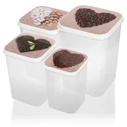 com-four® 4-teiliges Vorratsdosen-Set mit Deckel - Aufbewahrung für Lebensmittel - Kaffee, Tee, Zucker, Schokolade - Schüttdose - Küche, Campin... - Transparent/Weiß/Braun