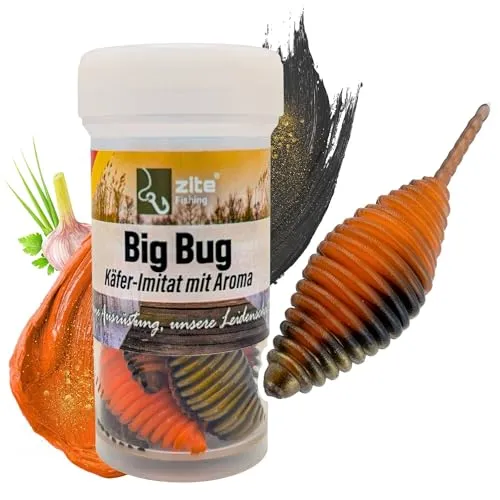 Zite Fishing Big Bug Forellenköder Gummi | Käfer-Imitat 5 cm 8 Stück | Knoblauch & Käse Flavour | Made in Germany | Phthalatfrei | UL Twitchköder am Tungsten Jighaken (Gold Digger Knoblauch)