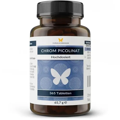 Chrom Picolinat Tabletten für 1 Jahr, für einen normalen Blutzuckerspiegel und einen normalen Stoffwechsel von Makronährstoffen, 200 mcg Chrom je Tablette, hochdosiert, 100% vegan 365