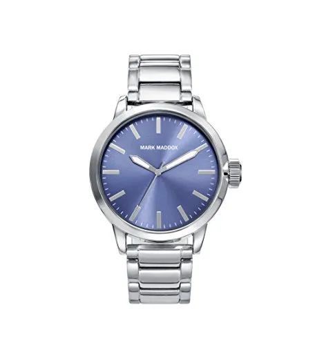 Mark Maddox Uhr Modell HM7009-37 - Elegante Armbanduhr für Herren mit silbernem Gehäuse und blauem Zifferblatt. Wasserdicht bis 3 ATM, ideal für jeden Anlass.