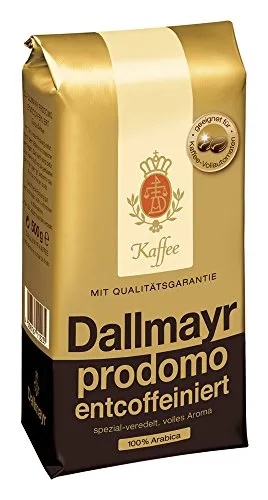 DALLMAYR Kaffee prodomo entcoffeiniert, 500 g - Entcoffeinierter Kaffee aus 100% Arabica-Bohnen, schonend veredelt und mit Aromaschutzventil verpackt – ideal für Vollautomaten und Kaffeegenuss ohne Koffein.