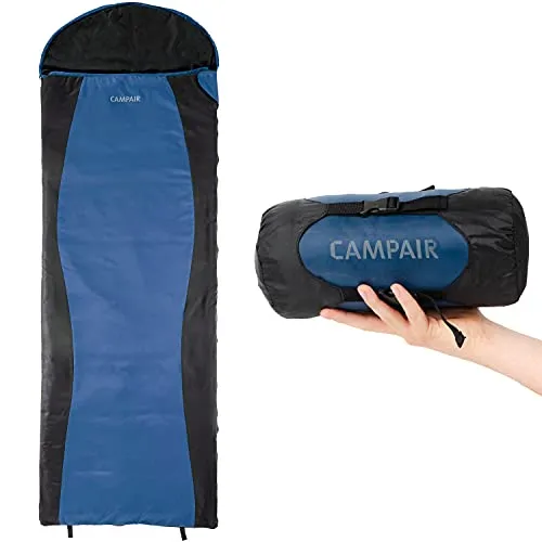 CAMPAIR Deckenschlafsack, Camping Camper Decke Packsack blau - Schlafsäcke für Camping, 2-Wege-Reißverschluss und großzügige Länge von 220 cm für optimalen Komfort beim Übernachten im Freien.