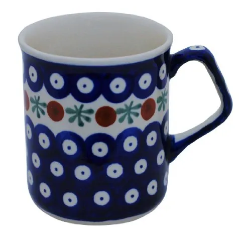 Bunzlauer Keramik Becher 250ml – Kaffeebecher/Teetasse mit eckigem Henkel, Ø 8 cm, H 9,2 cm, klassische traditionelle Form (Dekor 41)