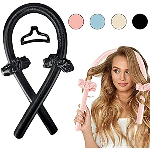 Heatless Curls Band Lockenwickler über Nacht ohne Hitze für lange Haare | Curler Haarband Weich zum Schlafen für große Locken SET inkl. 2x Haargummi + 1x Haarklammer (Schwarz)