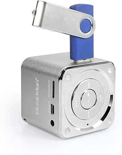 Technaxx Mini Lautsprecher MusicMan Mini AUX, SD, USB Silber - Portable Audiogeräte: Kompakter Mini-Lautsprecher mit integriertem MP3-Player, USB-Slot und MicroSD-Kartenfach für Musikgenuss überall.