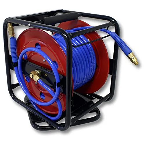 Wiltec Druckluft Schlauchaufroller aus Stahl, 360° drehbar mit 30 Meter Schlauch, Druckluftschlauch bis 12 bar, Schlauchtrommel