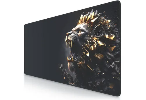 Titanwolf Gaming Mauspad XXL Speed Mousepad 900 x 400 x 3 mm, Schreibtischauflage, abwaschbar, rutschfeste Rückseite, Geschwindigkeit & Präzision, Gold Lion