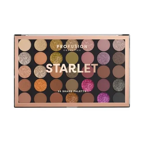 Profusion Cosmetics Starlet 35 Shade Master Lidschatten-Palette (goldene neutrale bis tiefe Beeren und glamouröse Glitzertöne)