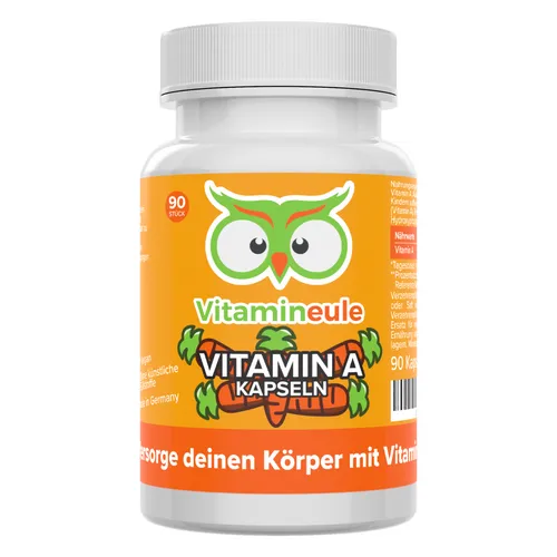 Vitamineule Vitamin A Kapseln - 3.000 µg reines Retinylacetat - Vitamine für die Gesundheit, 100% vegan und ohne künstliche Zusatzstoffe, hergestellt in Deutschland für optimale Verträglichkeit und Wirkung.