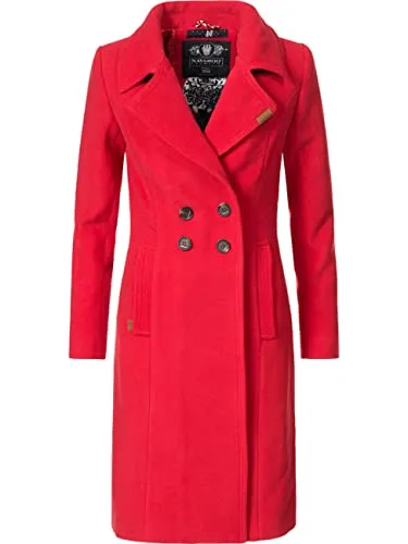 Navahoo Damen Wollmantel Wooly Rot Gr. L - Funktionsjacke in edler Woll-Optik, perfekt für elegante Herbst- und Winterlooks mit tailliertem Schnitt und warmem Reverskragen.