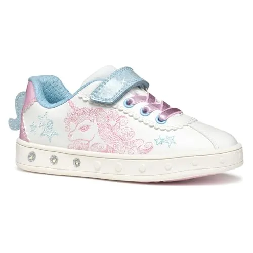 Geox J Skylin Girl A Sneaker - Weiß/Pink, 27 EU - Sneaker für Mädchen, atmungsaktiv und ideal für den ganzen Tag im Freien