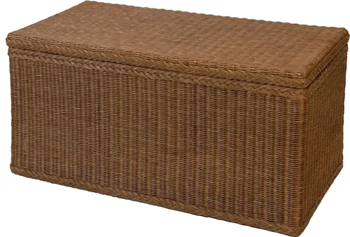 KRINES HOME Rattan Wäschetruhe (Braun, Groß) - Handgefertigte Qualität - Hochwertige Wäschetruhe aus natürlichem Rattan, stabiler Holzrahmen, abnehmbares Inlett mit Klettverschluss. Ideal für stilvolle Aufbewahrung und Ordnung im Zuhause. Maße: 100x50x50 cm.