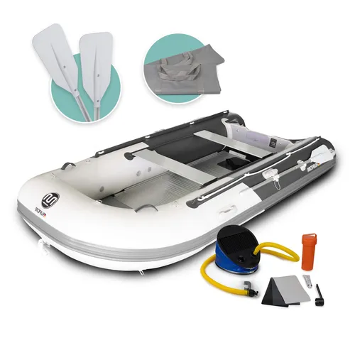 Aufblasbares Schlauchboot 330 cm grau-dunkelgrau mit Aluminiumboden - Schlauchboot mit robustem Aluminiumboden, ideal für entspannte Tage auf dem Wasser. Inklusive Zubehör für sofortigen Einsatz.