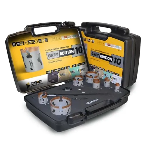 Amboss Universal-Lochsägen Set Ø 22-83 mm | 10-teilig | inkl. 6-kant Aufnahme | HM Power Set…