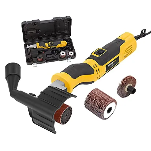 Powerplus Walzenschleifmaschine POWX04950 - 310W mit variablem Geschwindigkeitsregler - Schleifmaschine für profiliertes Schleifen, kompakt und leicht für einfache Handhabung. Inklusive Staubsauger-Anschluss für sauberes Arbeiten und praktischem Aufbewahrungskoffer.