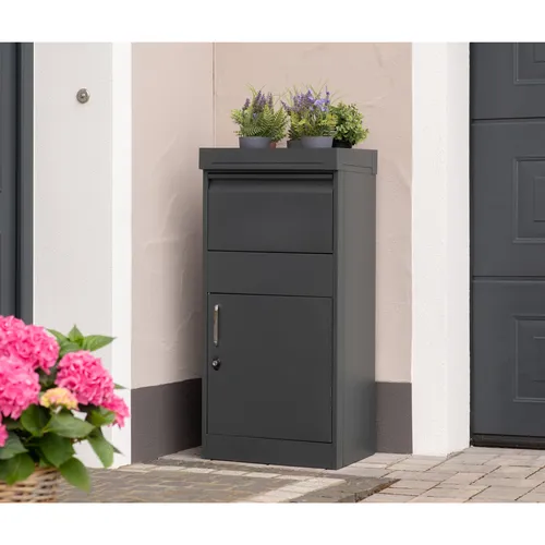 Westmann Paketbox Piet, Anthrazit - Sicher und Praktisch - Außenanbau mit korrosionsbeständigem Stahl, ideal für 24/7 Paketzustellungen. Inklusive abnehmbarem Pflanzkasten und Diebstahlschutz für mehr Sicherheit.