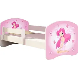 ACMA Jugendbett Kinderbett Junior-Bett Komplett-Set mit Matratze Lattenrost und Rausfallschutz Weiß 07 Rosa Fee 140x70 - Weiß