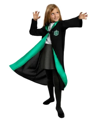 Funidelia Offizielles Slytherin Harry-Potter Kostüm für Jungen und Mädchen, Inklusive: Tunika mit aufgedrucktem Patch, Größe 10-12 Jahre - Outfit für Kinder para fiestas, Karneval und Halloween