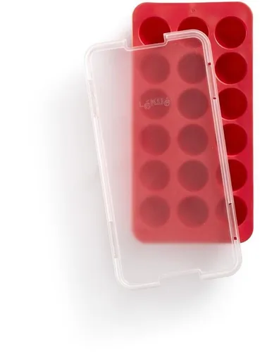 Lékué Silikon Eisform Round Ice Cube Tray 18 Würfel rot, 18 Stk