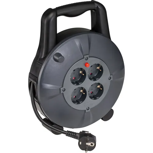 as - Schwabe Kabelbox 10 m H05VV-F 3G1,5 - Kabeltrommel mit 10 m Kabel und 4 Schutzkontaktsteckdosen, ideal für flexible Anwendungen im Innenbereich. Robustes Design mit integriertem Thermoschutz für maximale Sicherheit.