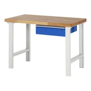Rau Werkbank Modell 7001 - 1250x700x840mm aus Buche-Massivholz - Robuste Werkbank mit 40 mm dicker Buche-Massivplatte, ideal für DIY- und Handwerksprojekte. Hohe Tragkraft von bis zu 750 kg, komplett montiert geliefert.