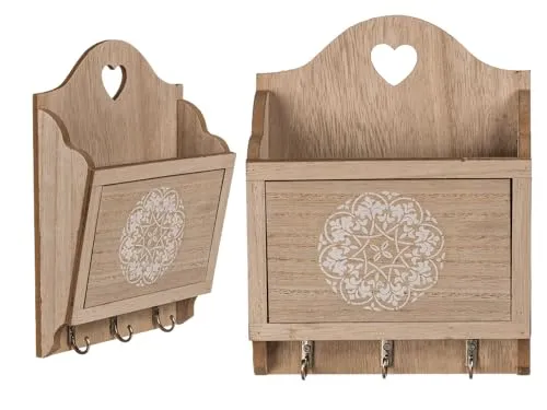 Out of the Blue Holz Schlüsselbrett Mandala mit Fach für Post, Zeitschriften, Dokumente etc, praktische Wandhaken mit Aufbewahrungsfach und stylische Wanddeko, (H x B x T): 24 x 18 x 6 cm