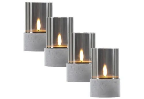 Marrakesch Orient & Mediterran Interior LED-Kerze 4er Set LED Kerze Glas Windlicht Grau Kalio (4-tlg), Handarbeit