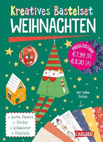 Bastelset für Kinder: Kreatives Bastelset: Weihnachten: Set mit buntem Bastelpapier, Stickern und Holzteilen | Bastelspaß zu Weihnachten mit vielen tollen Extras für Kinder ab 6 Jahren