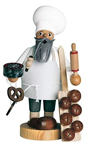 KWO Olbernhau Räuchermann Bäcker, 21 cm, Mehrfarbig - Nussknacker aus dem Erzgebirge, handgefertigt aus Holz und verkörpert beste Handwerkskunst mit langer Tradition.