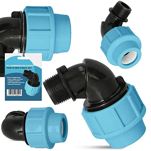 PE Rohr Winkel 90° Bogen PN16 (25 mm x 3/4'' AG) Kupplung Fitting Wasserrohrbogen L-Stück Bewässerungssystem Wasserleitung Wasserrohr Verbinder Garten Versorgungsleitung Pipeline Sprinklersystem
