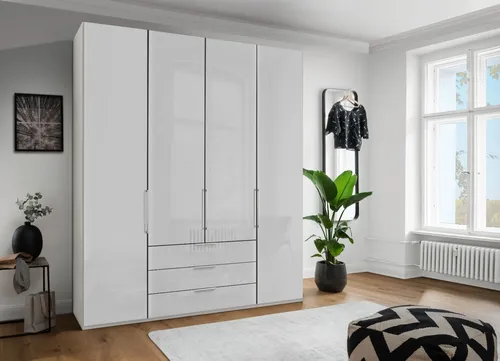 WIEMANN Monaco 1000 Kleiderschrank 200 x 216 cm - Moderner Kleiderschrank mit 4 Glastüren und 3 Schubladen, bietet viel Stauraum und gedämpfte Scharniere für leises Schließen. Ideal für ein stilvolles Schlafzimmer.