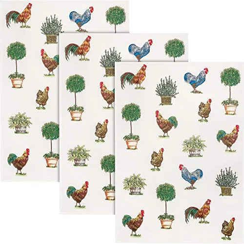 Kracht Geschirrtuch 3er-Pack Halbleinen Hühner Größe 50x70 cm