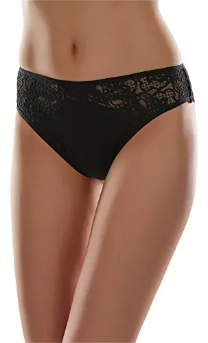 Merry Style Damen String Tanga Brazilian mit Spitze MSGAB45 (Schwarz, 36 (Herstellergröße: S))