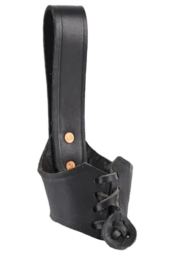 Battle-Merchant - Trinkhorn-Gürtelhalter aus Leder - für EIN Met-/Trinkhorn - 0,2-0,3 Liter Fassungsvermögen - Zubehör für Mittelalter- und Wikinger-LARP - Schwarz